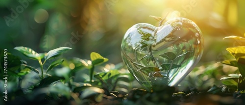 A glass human heart, transparent and fragile, encasing a wild, dense jungle that beats with life at its core. eco concept
