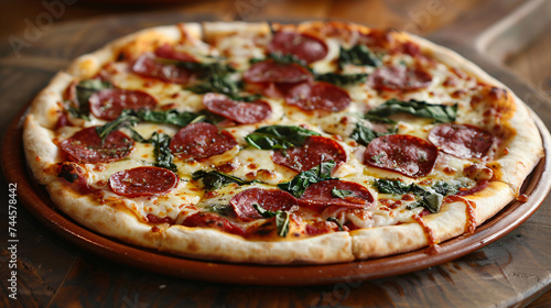 Rustic pizza with salami and mozzarella