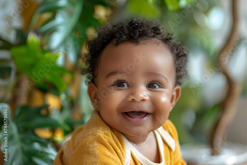 Lifestyle portrait of Happy African American baby. Family concept.
