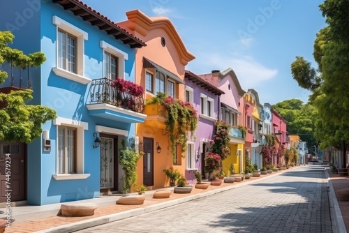 Colorful houses. multi-colored  bright architecture. old buildings and structures. street in a European city.