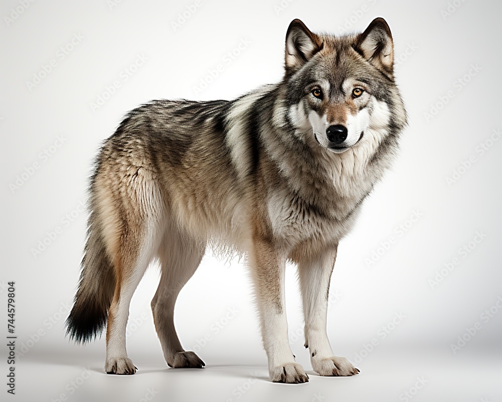 Wolf , blank templated, rule of thirds, space for text, isolated white background