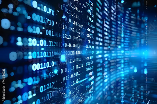 blue binary code, abstract binary code, Digital Binary Code, Blue Data on Computer Screen, Generative AI 