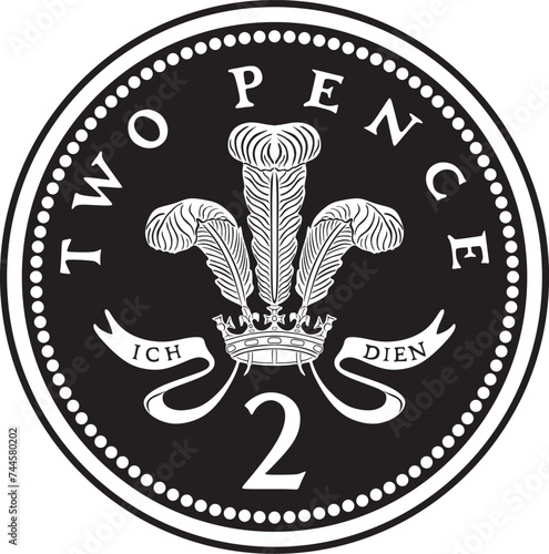 Two pence England coin silhouette handmade vector design 