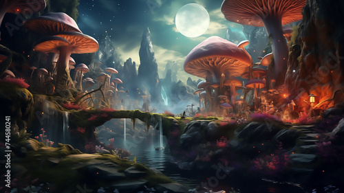 Digital fantasy forest landscape, Exploring Surreal Psychedelic Landscapes © sirisak