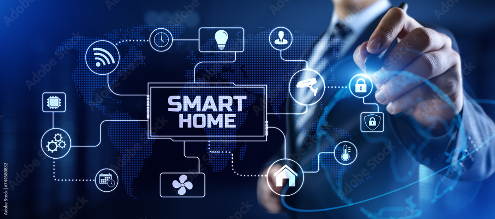 Smart home IOT apartment control application on virtual screen. Smart home IOT apartment control application on virtual screen.