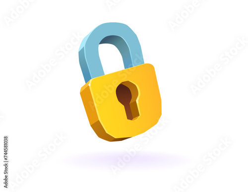 3d Yellow Locked padlock. Vector illustration.