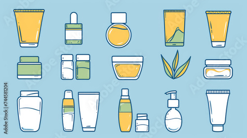 Assortment of skin care products on vibrant blue backdrop