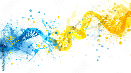 An illustration of the DNA Double Helix in blue and yellow colors. The human genome. World Down Syndrome Day. photo