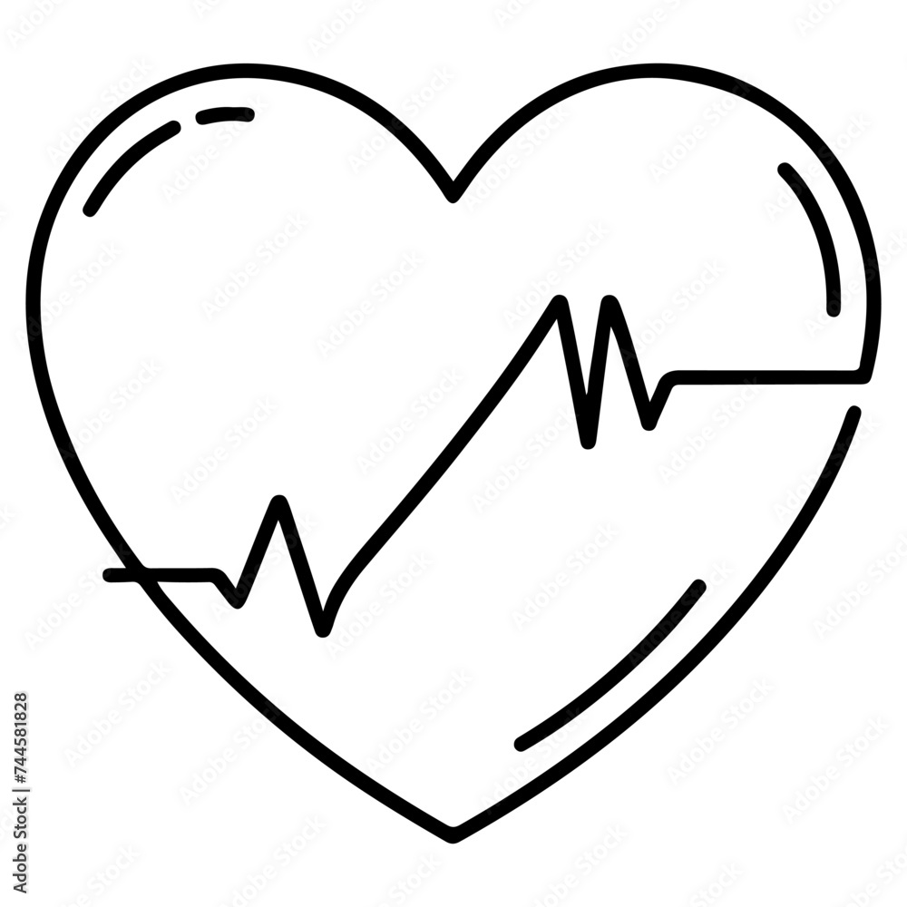 Heart beat with Wave graph pulse. Medicine concept. Continuous single black Lines drawing of doodle hand drawn Heart cardiogram icon Symbol in linear style Vector Heart beat with Wave graph pulse. Medicine concept. Continuous single black Lines drawing of doodle hand drawn Heart cardiogram icon Symbol in linear style Vector