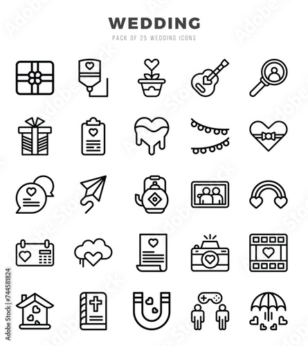 Simple Set of Wedding Related Vector Lineal Icons.
