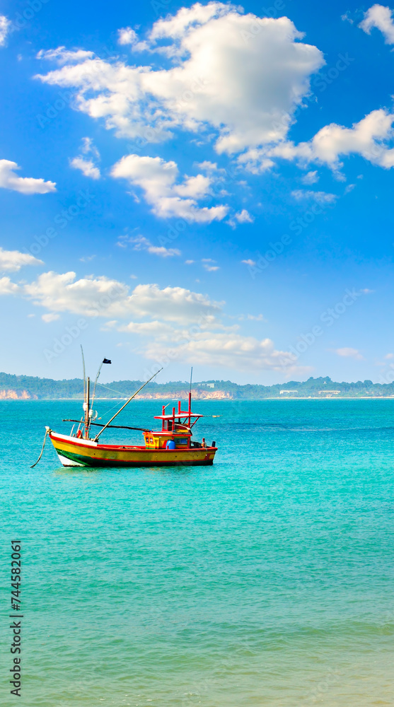 Old fishing boats, Sri Lanka. The concept is travel. Vertical photo