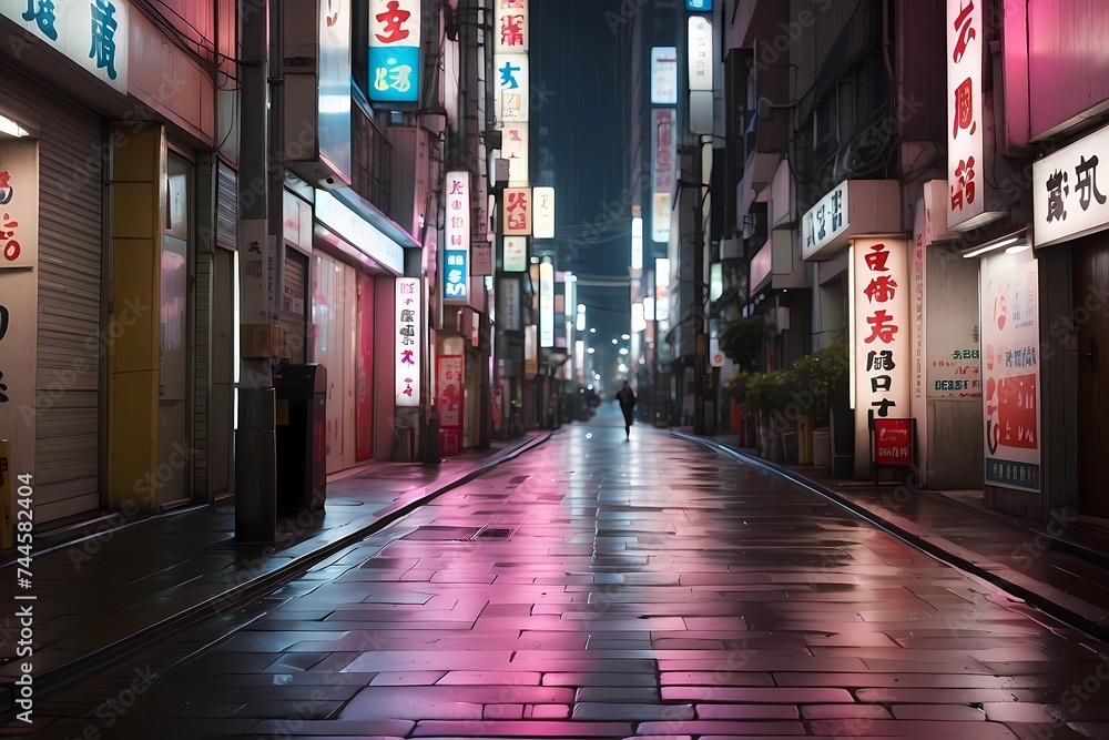 Fototapeta premium street in japan late night, cyberpunk vibes