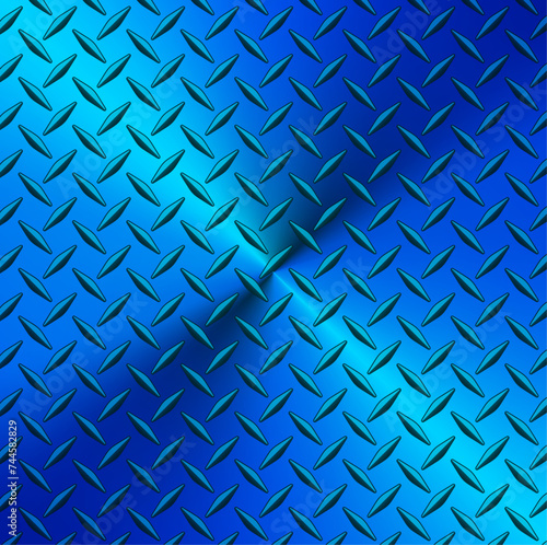 Blue chrome polished steel texture background, shiny radial metallic gradient with diamond plate texture.