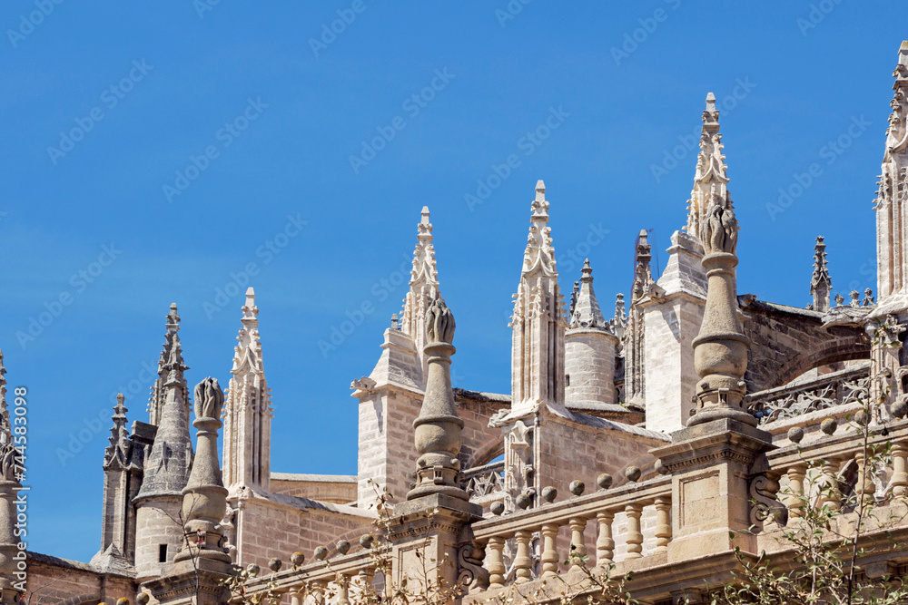 exterior architecture of Cathedral church in Seville, Spain