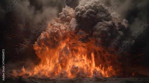  explosion with lava, black ashes