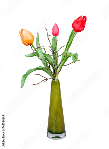 Obraz na płótnie Spring deco with artificail tulips isolated on white w salonie