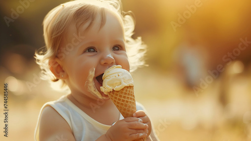 Delightful baby indulging in a refreshing ice cream treat on a warm summer afternoon