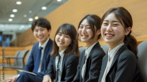 Group of smiling business students in seminar, professional education theme