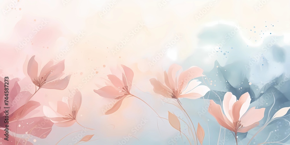 Flower watercolor background, Pastel colors, Generative AI illustrations.