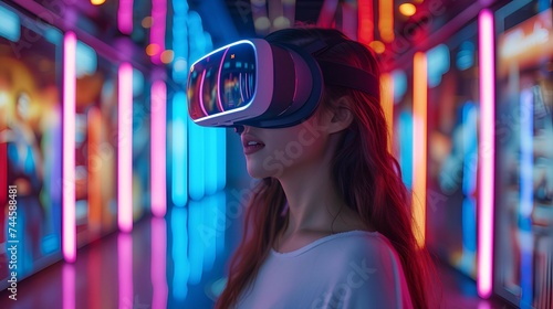 A person using a virtual reality. AI generate illustration