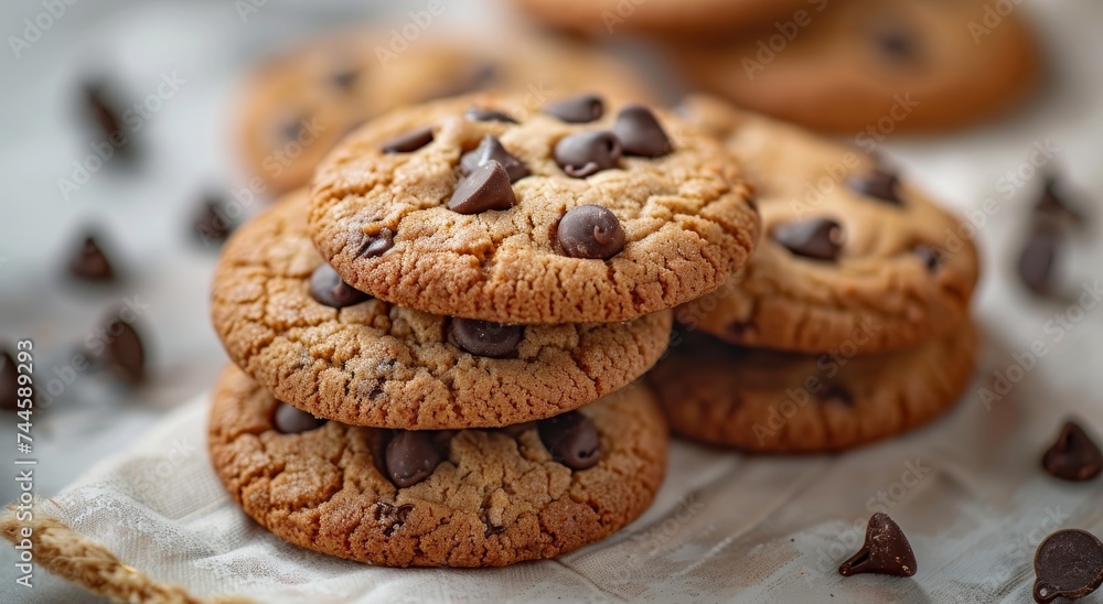Indulge in the sweet and satisfying treat of a freshly baked stack of gluten-free chocolate chip cookies, perfect for any snack craving Indulge in the sweet and satisfying treat of a freshly baked stack of gluten-free chocolate chip cookies, perfect for any snack craving