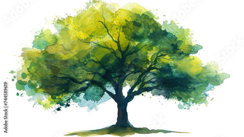 Beautiful watercolor painting of tree on white background