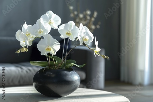 the sophisticated and unique display of exotic orchids in a sleek, modern vase for elegance.