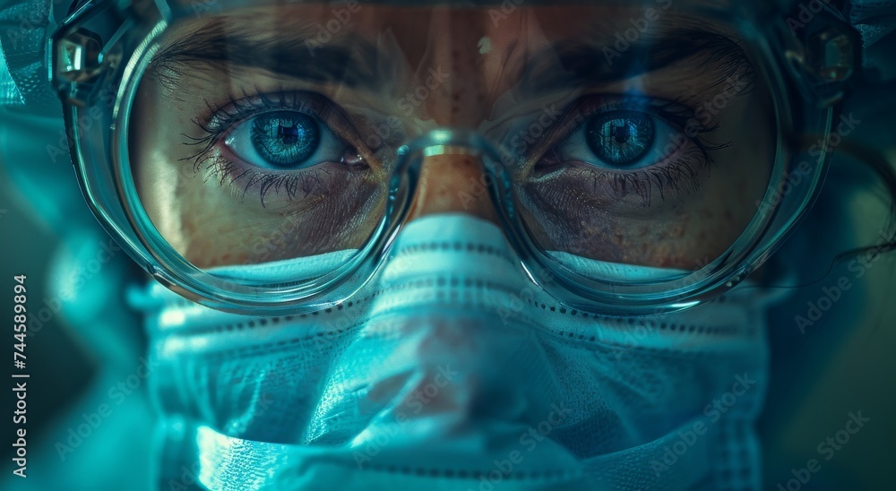 A mysterious figure delves deep into the unknown, their eyes concealed by a mask and goggles as they explore the murky depths of the underwater world A mysterious figure delves deep into the unknown, their eyes concealed by a mask and goggles as they explore the murky depths of the underwater world
