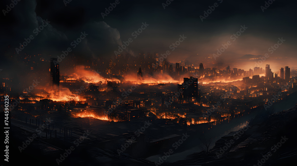  a city is burning in the middle of the night
