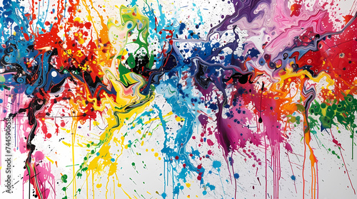 Colorful Paint Splatter on White Canvas