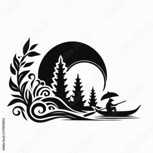 silhouette of man fishing at nature