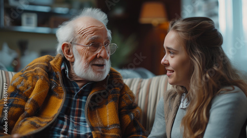 Joyful Elderly Individual Shares a Moment of Laughter with Care Provider © Andrii 