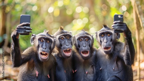 A bunch of monkeys shooting selfies. Generative Ai.