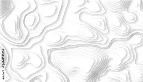 Abstract paper cut white background. Topographic canyon map light relief texture. White wave for artwork background, Wavy geometric papercut style.