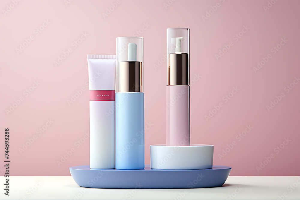 cosmetic bottle containers with flower background, beauty treatment and spa concept cosmetic bottle containers with flower background, beauty treatment and spa concept