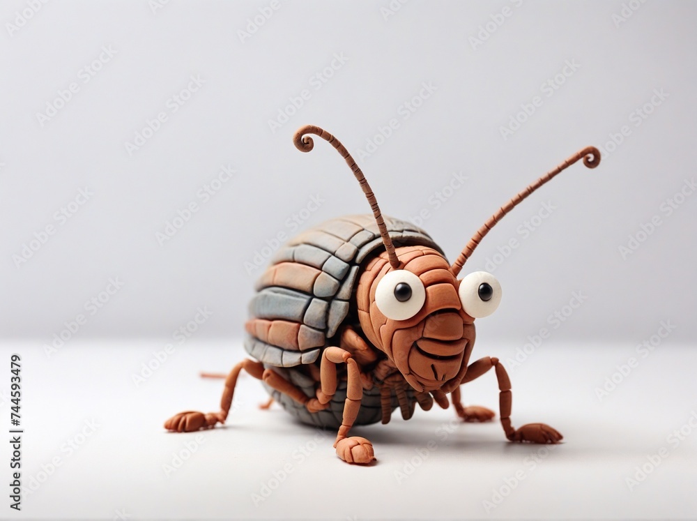 A funny brown cockroach, made of clay or plasticine, sits on a white background. A funny brown cockroach, made of clay or plasticine, sits on a white background.