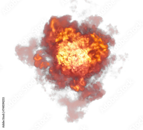 fire and smoke explosion, orange and yellow flames, fire energy burst, graphic element isolated on a transparent background 