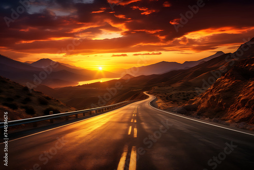 highway in the mountains at sunset. 3d rendering and illustration © Creative