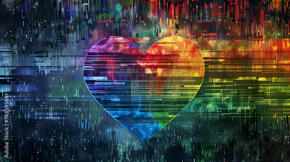 Digital heart with the vibrant colors of the rainbow