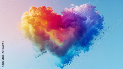 love in the sky with heart-shaped clouds adorned in the vibrant colors of the rainbow against a backdrop of the blue sky