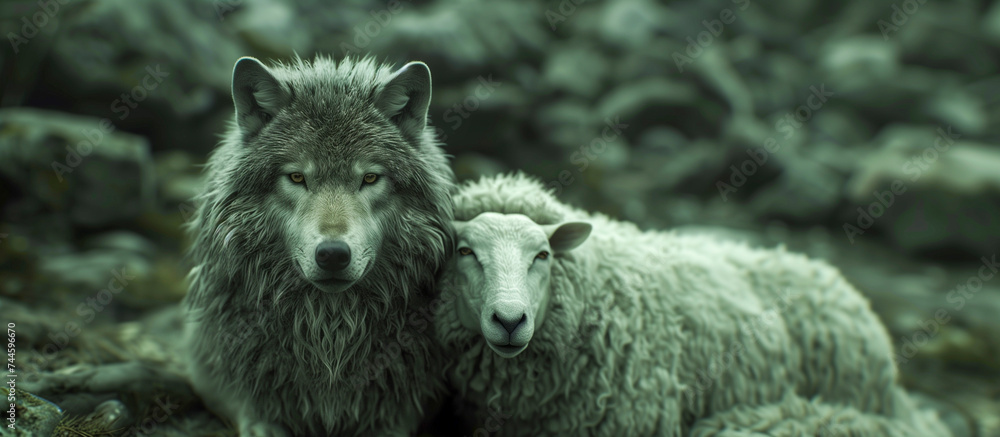 Fototapeta premium wolf and a sheep together