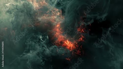 Abstract Fiery Glow Amidst Billowing Smoke