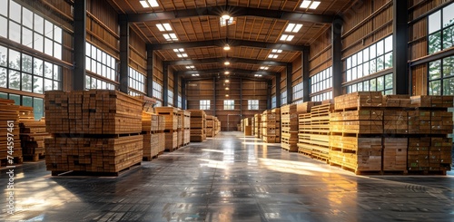 An indoor haven of towering timber  the warehouse boasts a towering ceiling and expansive inventory  its floor a maze of organized chaos
