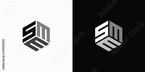 Vector logo design of initials letters S M E abstract hexagon cube shape with transparent effect.