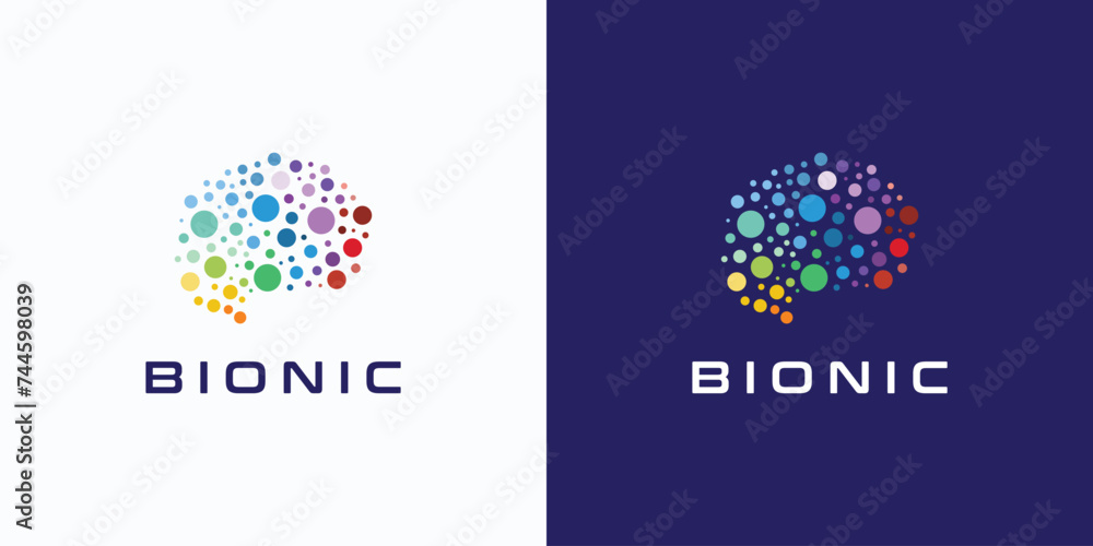 Vector logo design illustration of circle dots forming a colorful abstract brain. - obrazy, fototapety, plakaty 