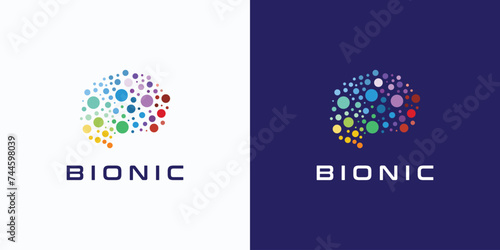 Vector logo design illustration of circle dots forming a colorful abstract brain.