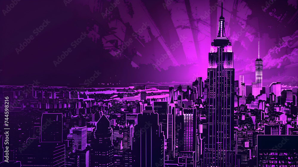 Vibrant Purple and Black NYC Skyline Wallpaper Background