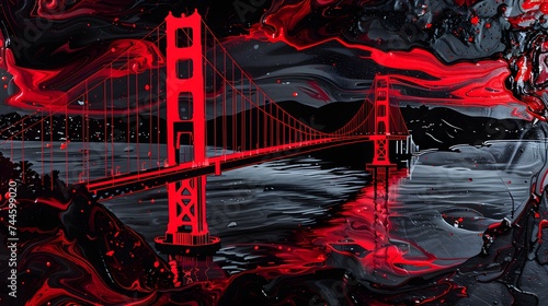 Abstract Red and Black Golden Gate Bridge Artistic Wallpaper Background