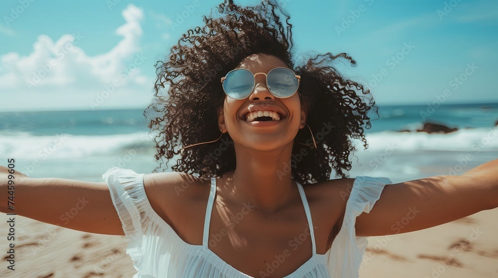© haallArt - one young woman at the beach with openened arms enjoying free time and freedom outdoors. Having fun relaxing and living happy moments. © haallArt - one young woman at the beach with openened arms enjoying free time and freedom outdoors. Having fun relaxing and living happy moments.