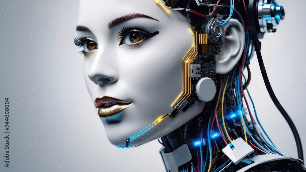 The robotic visage embodies the essence of digital cyborgs, epitomizing the concept of artificial intelligence.. The robotic visage embodies the essence of digital cyborgs, epitomizing the concept of artificial intelligence..